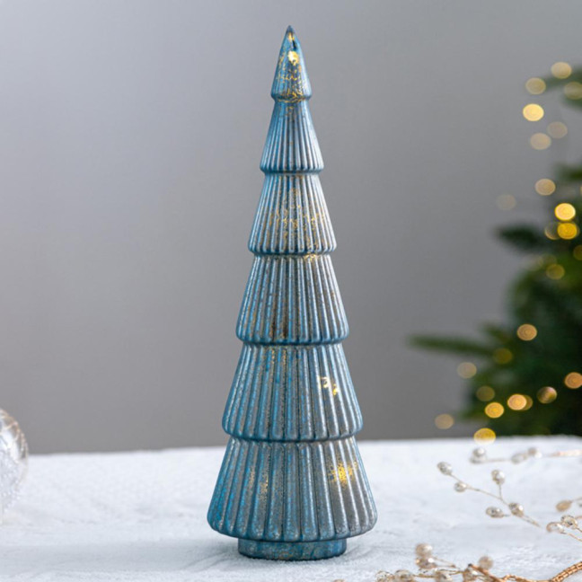 Illuminated Glass Christmas Tree Tabletop Light Up Christmas Tree Figurine for Xmas Home Party Centerpiece Tabletop Mantel Decor