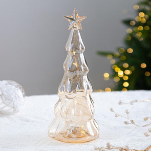 Illuminated Glass Christmas Tree Tabletop Light Up Christmas Tree Figurine for Xmas Home Party Centerpiece Tabletop Mantel Decor