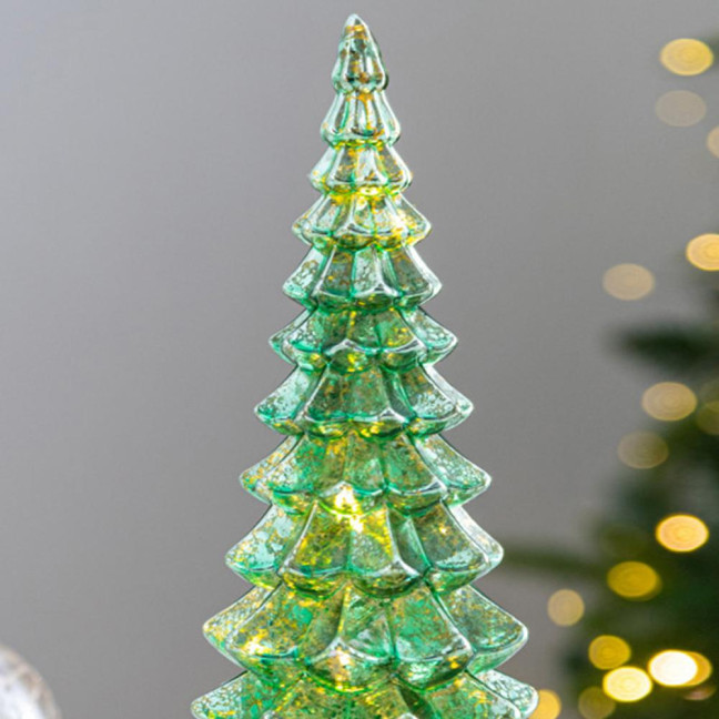 Illuminated Glass Christmas Tree Tabletop Light Up Christmas Tree Figurine for Xmas Home Party Centerpiece Tabletop Mantel Decor