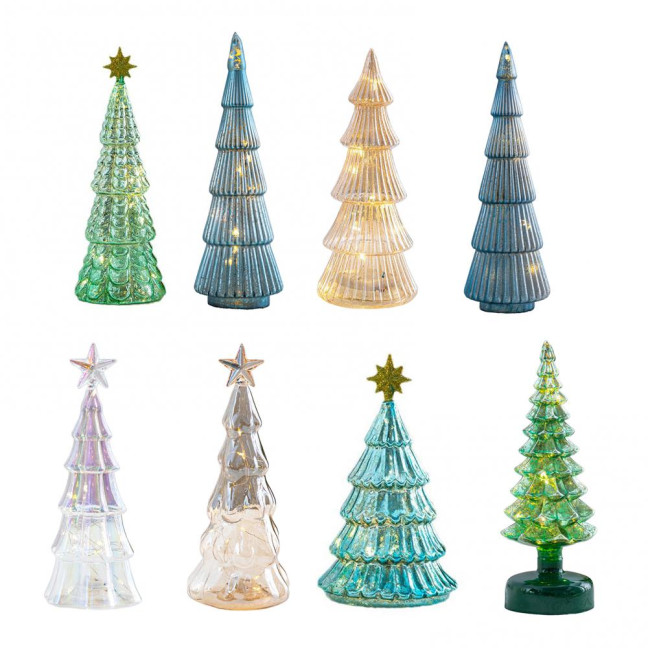 Illuminated Glass Christmas Tree Tabletop Light Up Christmas Tree Figurine for Xmas Home Party Centerpiece Tabletop Mantel Decor