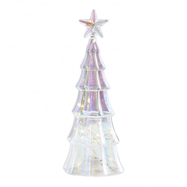 Illuminated Glass Christmas Tree Tabletop Light Up Christmas Tree Figurine for Xmas Home Party Centerpiece Tabletop Mantel Decor