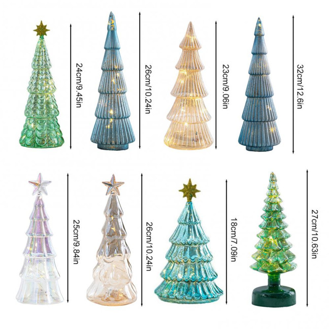 Illuminated Glass Christmas Tree Tabletop Light Up Christmas Tree Figurine for Xmas Home Party Centerpiece Tabletop Mantel Decor