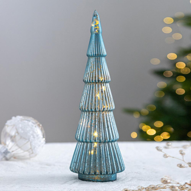 Illuminated Glass Christmas Tree Tabletop Light Up Christmas Tree Figurine for Xmas Home Party Centerpiece Tabletop Mantel Decor