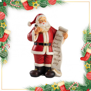 Santa Claus Figurine Small Resin Santa Sculpture with Gift Bag/Wish List for Mantle Bookshelf Tabletop New Year Party Decoration