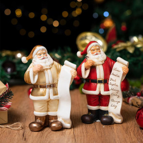 Santa Claus Figurine Small Resin Santa Sculpture with Gift Bag/Wish List for Mantle Bookshelf Tabletop New Year Party Decoration