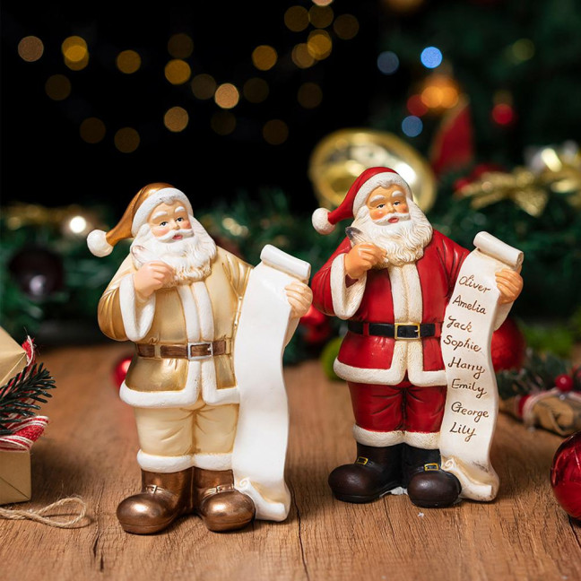 Santa Claus Figurine Small Resin Santa Sculpture with Gift Bag/Wish List for Mantle Bookshelf Tabletop New Year Party Decoration