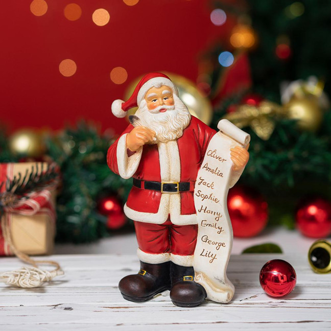 Santa Claus Figurine Small Resin Santa Sculpture with Gift Bag/Wish List for Mantle Bookshelf Tabletop New Year Party Decoration