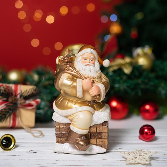 Santa Claus Figurine Small Resin Santa Sculpture with Gift Bag/Wish List for Mantle Bookshelf Tabletop New Year Party Decoration