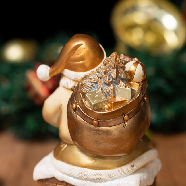 Santa Claus Figurine Small Resin Santa Sculpture with Gift Bag/Wish List for Mantle Bookshelf Tabletop New Year Party Decoration