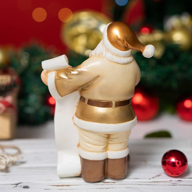 Santa Claus Figurine Small Resin Santa Sculpture with Gift Bag/Wish List for Mantle Bookshelf Tabletop New Year Party Decoration