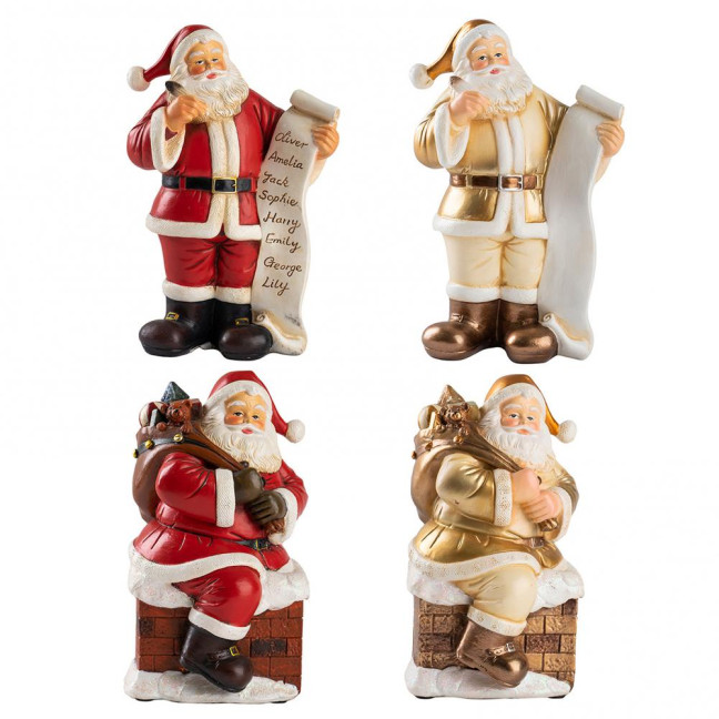 Santa Claus Figurine Small Resin Santa Sculpture with Gift Bag/Wish List for Mantle Bookshelf Tabletop New Year Party Decoration