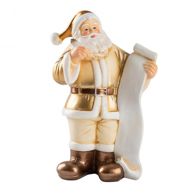 Santa Claus Figurine Small Resin Santa Sculpture with Gift Bag/Wish List for Mantle Bookshelf Tabletop New Year Party Decoration