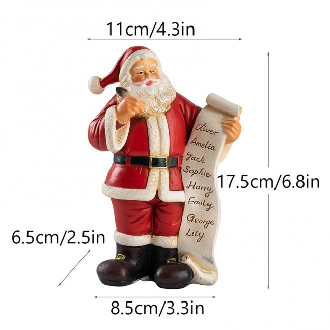 Santa Claus Figurine Small Resin Santa Sculpture with Gift Bag/Wish List for Mantle Bookshelf Tabletop New Year Party Decoration