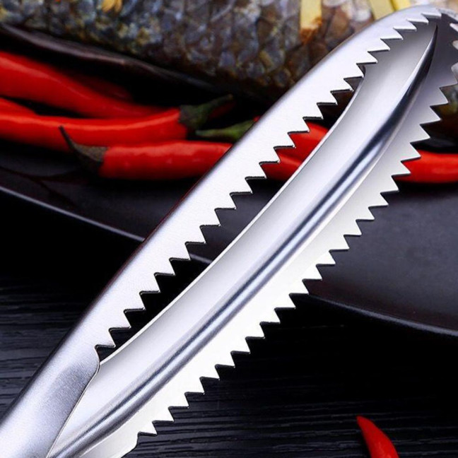 Stainless Steel Fish Scale Remover with Sharp Sawtooth Ergonomic Handle Manual Fish Scale Descaler Descaling Removal Tools Kitchen Gadgets 