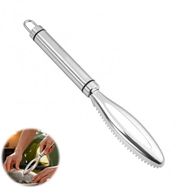 Stainless Steel Fish Scale Remover with Sharp Sawtooth Ergonomic Handle Manual Fish Scale Descaler Descaling Removal Tools Kitchen Gadgets 