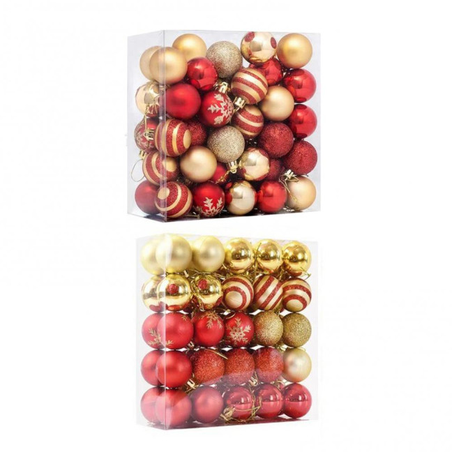 50 Pcs Mini Red Christmas Balls Ornaments Set Shatterproof Lightweight Glitter Hanging Balls Xmas Pendant Decoration