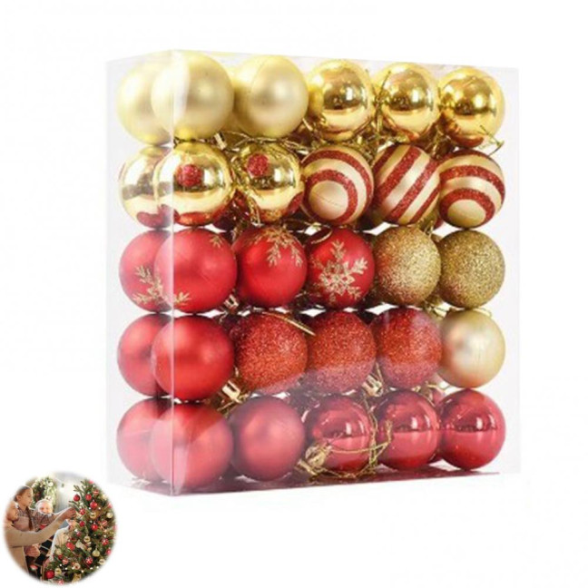 50 Pcs Mini Red Christmas Balls Ornaments Set Shatterproof Lightweight Glitter Hanging Balls Xmas Pendant Decoration