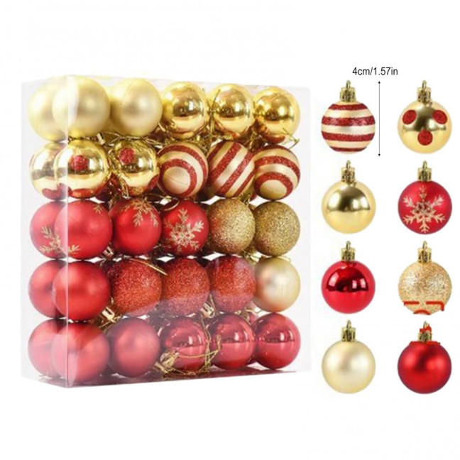 50 Pcs Mini Red Christmas Balls Ornaments Set Shatterproof Lightweight Glitter Hanging Balls Xmas Pendant Decoration