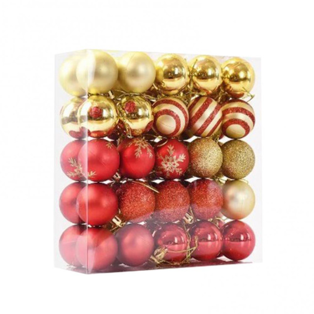 50 Pcs Mini Red Christmas Balls Ornaments Set Shatterproof Lightweight Glitter Hanging Balls Xmas Pendant Decoration
