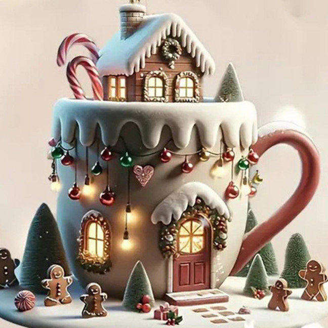 Coffee Cup Christmas Tree Ornaments 2D Acrylic Winter Snow House Hot Chocolate Mug Shape Hanging Decoration for Holiday Tree Decor