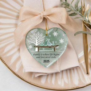 Heart-Shaped Sea Glass Family Ornament Handmade Sea Glass Art Heart Ornament for Christmas Tree Home Decor