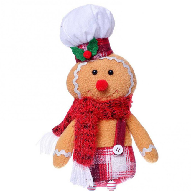 Christmas Doll Large Size Plush Gingerbread Man Boy Girl Figures with Chef Hat Bowknot Ornament Window Holiday Xmas Decoration