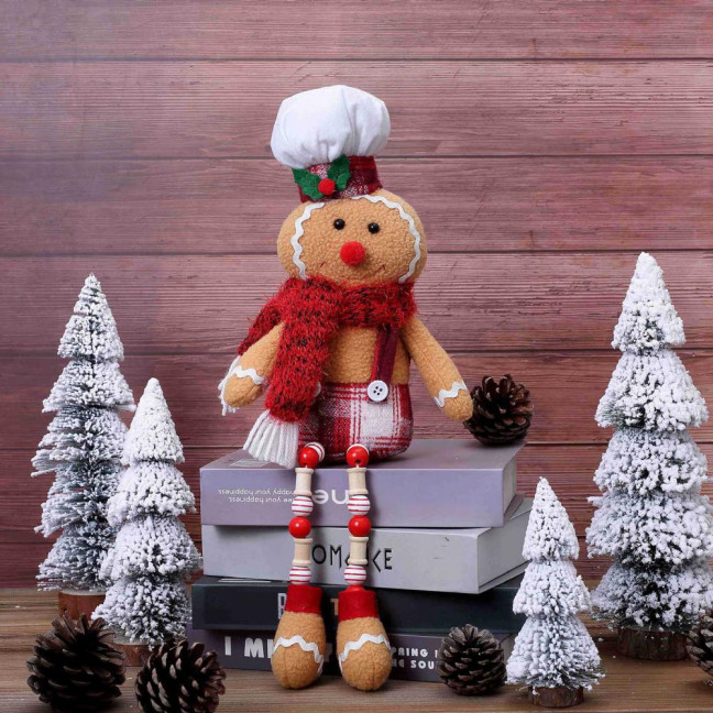 Christmas Doll Large Size Plush Gingerbread Man Boy Girl Figures with Chef Hat Bowknot Ornament Window Holiday Xmas Decoration