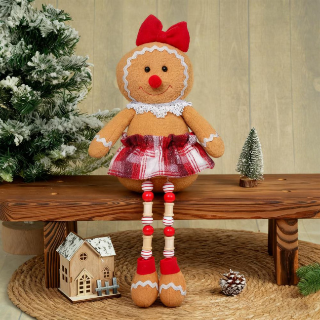 Christmas Doll Large Size Plush Gingerbread Man Boy Girl Figures with Chef Hat Bowknot Ornament Window Holiday Xmas Decoration