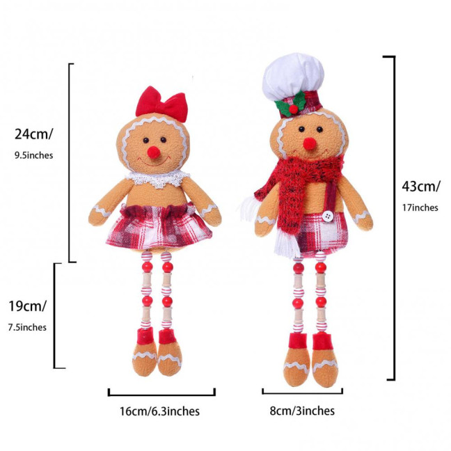 Christmas Doll Large Size Plush Gingerbread Man Boy Girl Figures with Chef Hat Bowknot Ornament Window Holiday Xmas Decoration