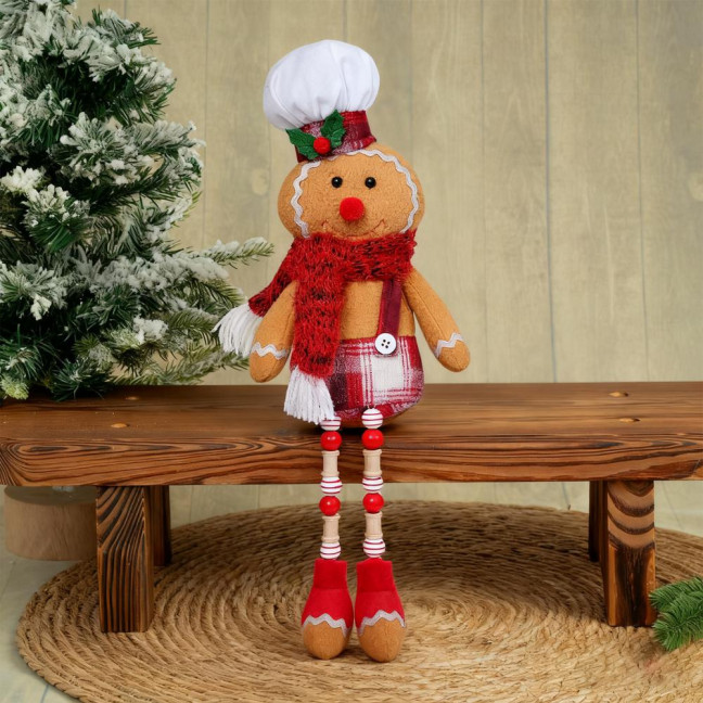 Christmas Doll Large Size Plush Gingerbread Man Boy Girl Figures with Chef Hat Bowknot Ornament Window Holiday Xmas Decoration