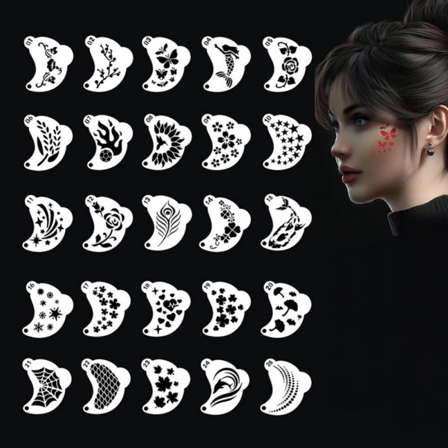 25 Pcs Face Paint Stencils Kit Plastic Facial Painting Stencils Reusable Body Face Art Templates for Halloween Birthday Party Makeup 25 Pcs Face Paint Stencils Kit Plastic Facial Painting Stencils Reusable Body Face Art Templates for Halloween Birthday Party Makeup