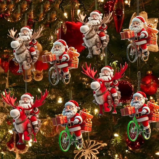Wooden Christmas Ornament 2D Santa Claus on Hot Air Balloon/Riding Bicycle/Penguin/Elf Hanging Ornaments for Xmas Tree Holiday Party Decor Wooden Christmas Ornament 2D Santa Claus on Hot Air Balloon/Riding Bicycle/Penguin/Elf Hanging Ornaments for Xmas Tree Holiday Party Decor
