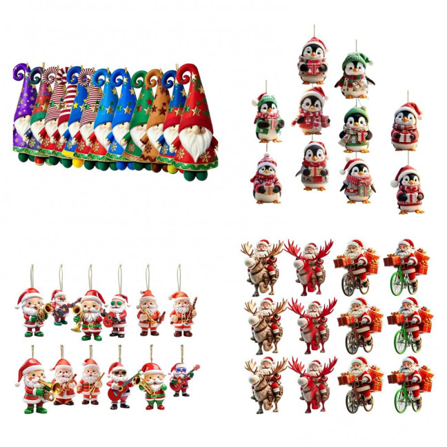 Wooden Christmas Ornament 2D Santa Claus on Hot Air Balloon/Riding Bicycle/Penguin/Elf Hanging Ornaments for Xmas Tree Holiday Party Decor Wooden Christmas Ornament 2D Santa Claus on Hot Air Balloon/Riding Bicycle/Penguin/Elf Hanging Ornaments for Xmas Tree Holiday Party Decor