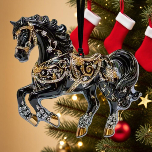 Horse Ornament Sparkly Rhinestone Horse Christmas Tree Ornament 2D Acrylic Pendant Holiday Keepsake Gifts for Women Girls Horse Lovers