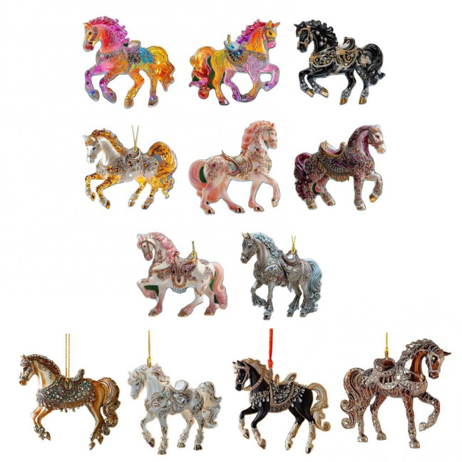 Horse Ornament Sparkly Rhinestone Horse Christmas Tree Ornament 2D Acrylic Pendant Holiday Keepsake Gifts for Women Girls Horse Lovers