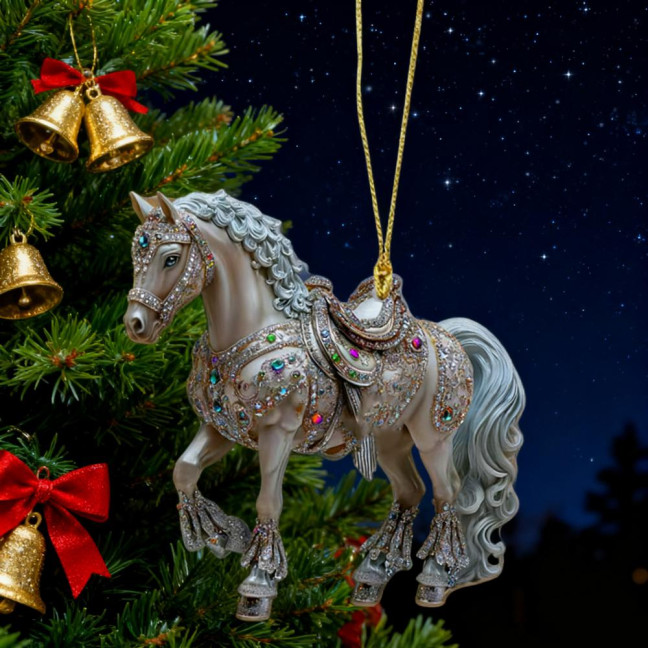 Horse Ornament Sparkly Rhinestone Horse Christmas Tree Ornament 2D Acrylic Pendant Holiday Keepsake Gifts for Women Girls Horse Lovers