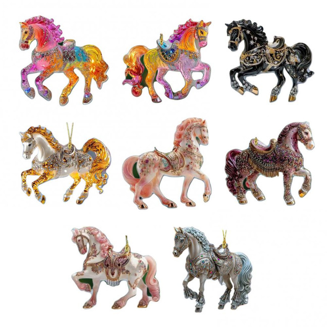 Horse Ornament Sparkly Rhinestone Horse Christmas Tree Ornament 2D Acrylic Pendant Holiday Keepsake Gifts for Women Girls Horse Lovers