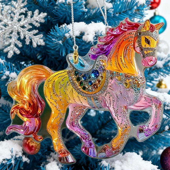 Horse Ornament Sparkly Rhinestone Horse Christmas Tree Ornament 2D Acrylic Pendant Holiday Keepsake Gifts for Women Girls Horse Lovers