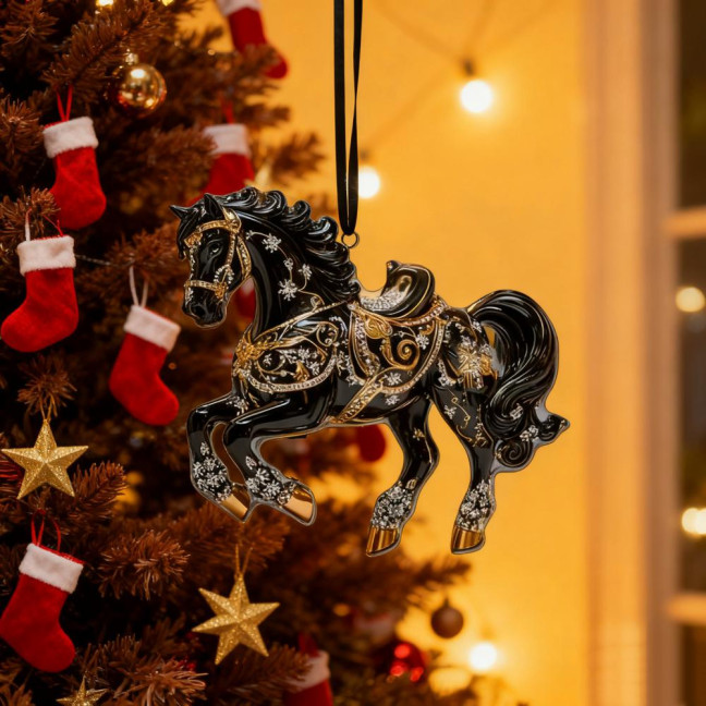 Horse Ornament Sparkly Rhinestone Horse Christmas Tree Ornament 2D Acrylic Pendant Holiday Keepsake Gifts for Women Girls Horse Lovers