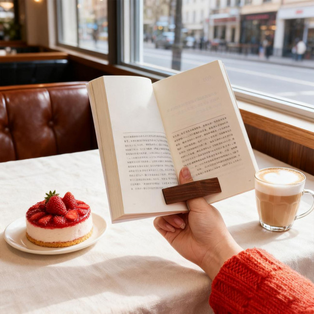 Wooden Book Page Holder Ergonomic Thumb Ring Portable Lightweight Book Page Folder Reading Comfort Accessory