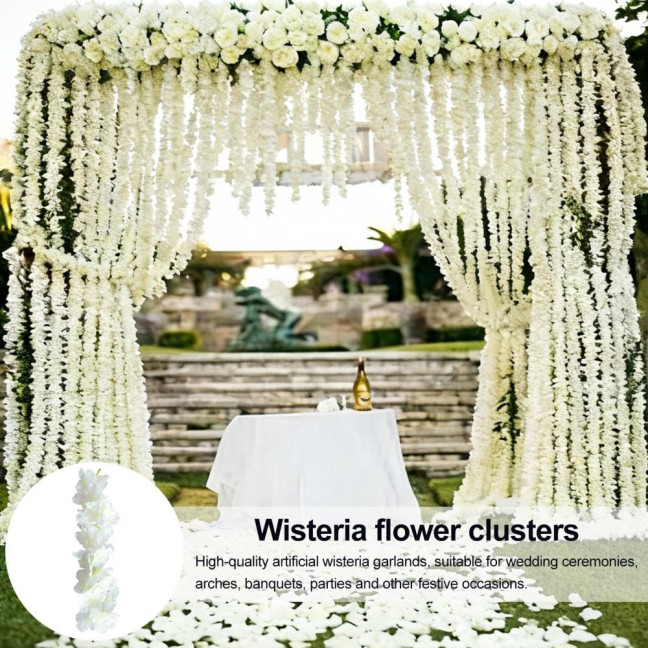 20/40Pcs 30CM Artificial Wisteria Flower Garland UV Resistant Home Wedding Party Fake Flower Garland Indoor Outdoor Hanging White Faux Bloom Decoration 