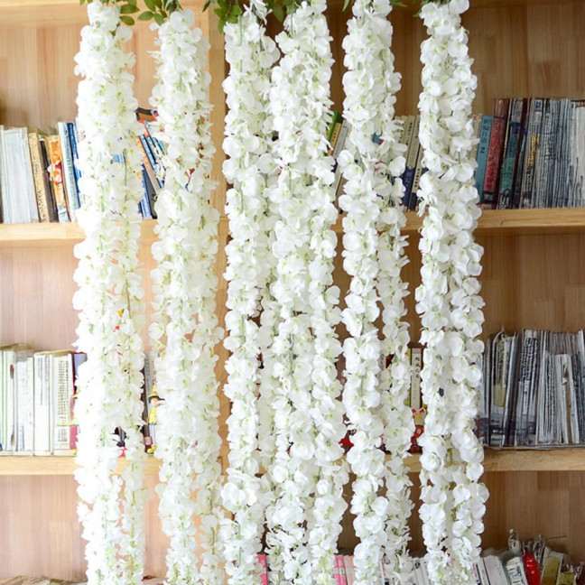 20/40Pcs 30CM Artificial Wisteria Flower Garland UV Resistant Home Wedding Party Fake Flower Garland Indoor Outdoor Hanging White Faux Bloom Decoration 20/40Pcs 30CM Artificial Wisteria Flower Garland UV Resistant Home Wedding Party Fake Flower Garland Indoor Outdoor Hanging White Faux Bloom Decoration