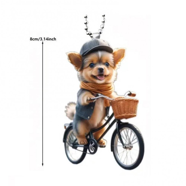 Christmas Ornament Funny Bicycle Dog Pendant Acrylic 2D Cartoon Animal Hanging Decoration for Xmas Tree Home Car Decor