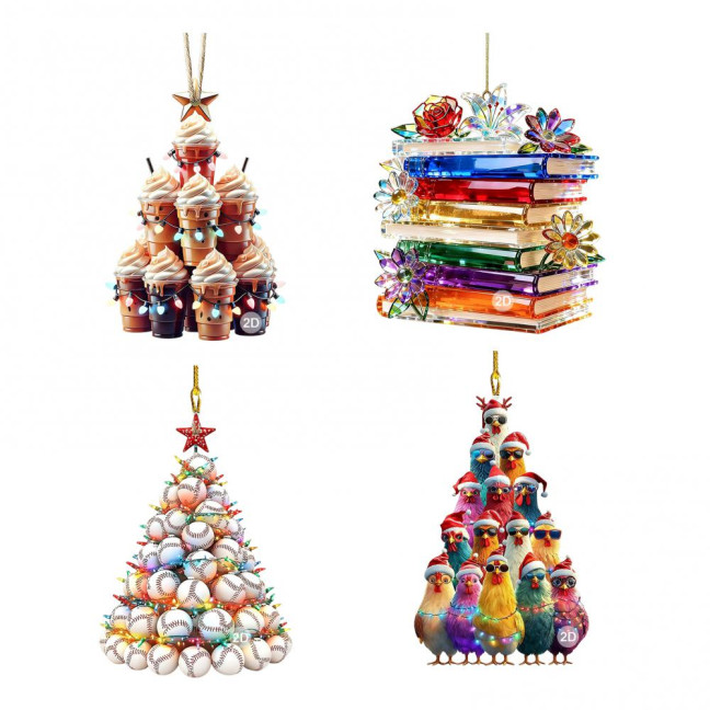 Christmas Tree Ornament Stacking Chicken/Coffee/Tennis Ball Christmas Ornament 2D Acrylic Hanging Decoration for Holiday Home Decor Christmas Tree Ornament Stacking Chicken/Coffee/Tennis Ball Christmas Ornament 2D Acrylic Hanging Decoration for Holiday Home Decor