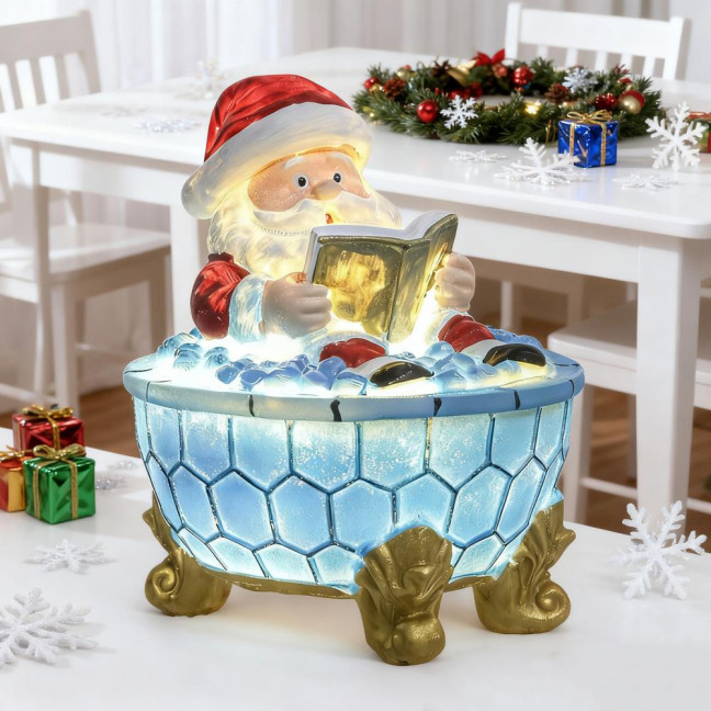Christmas Santa Bubble Bath Lamp Cute Santa Reading A Book Bathtub Lamp USB Night Light for Bathroom Home Office Desk Decor