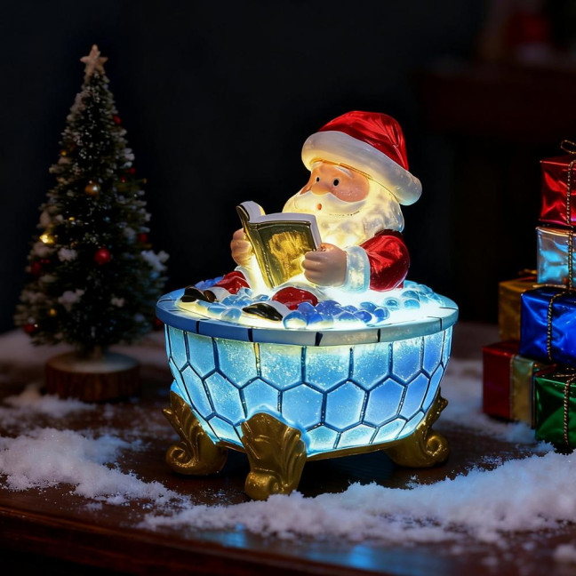 Christmas Santa Bubble Bath Lamp Cute Santa Reading A Book Bathtub Lamp USB Night Light for Bathroom Home Office Desk Decor