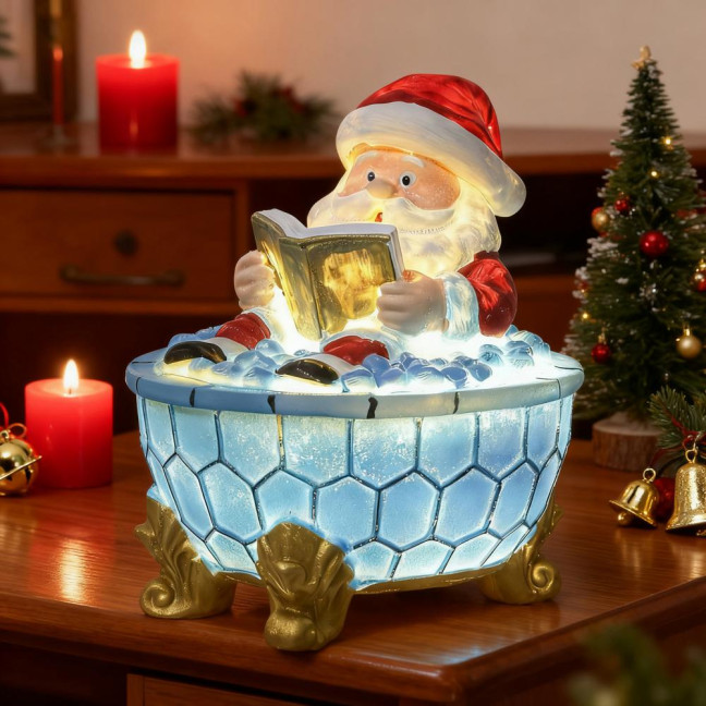 Christmas Santa Bubble Bath Lamp Cute Santa Reading A Book Bathtub Lamp USB Night Light for Bathroom Home Office Desk Decor