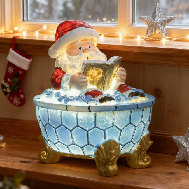 Christmas Santa Bubble Bath Lamp Cute Santa Reading A Book Bathtub Lamp USB Night Light for Bathroom Home Office Desk Decor