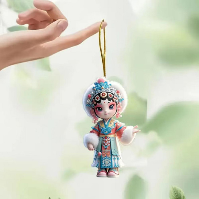 Chinese Opera Figurine Ornament Traditional Chinese Opera Girls Doll Hanging Decor 2D Acrylic Christmas Tree Ornament for Xmas Home Tree Decor