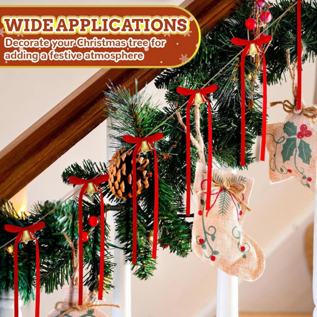 12 Pcs Velvet Bows with Jingle Bell Vintage Christmas Ribbon Bows for Garland Wreath Christmas Tree Decoration 12 Pcs Velvet Bows with Jingle Bell Vintage Christmas Ribbon Bows for Garland Wreath Christmas Tree Decoration